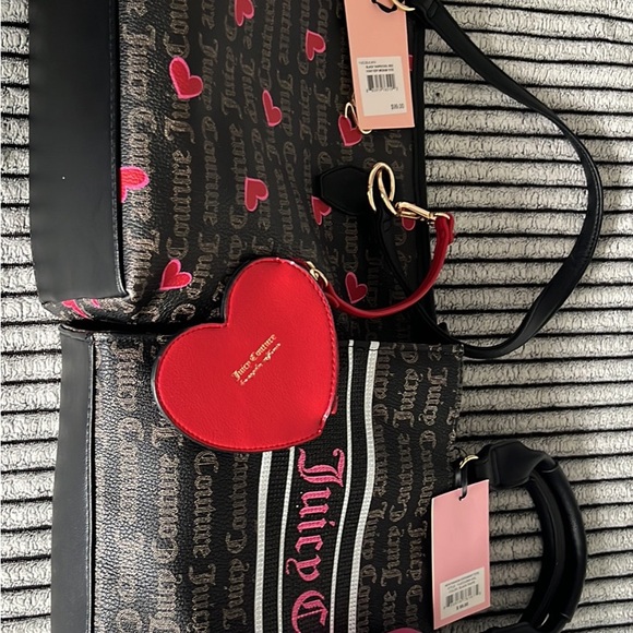 Juicy Couture Black and Red Heart Print Tote - Picture 1 of 1